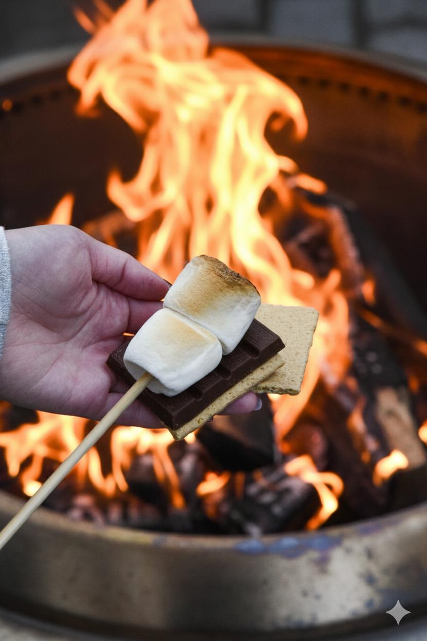 S'mores outside with holiday movies playing on the projector screen